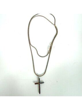 Sterling Silver IBB Modernist Cross Pendant Snake Chain 18